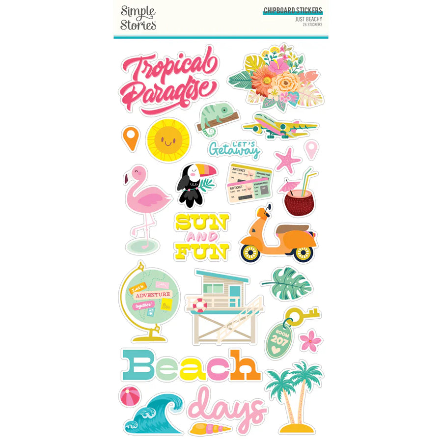 Just Beachy Chipboard Stickers - Simple Stories