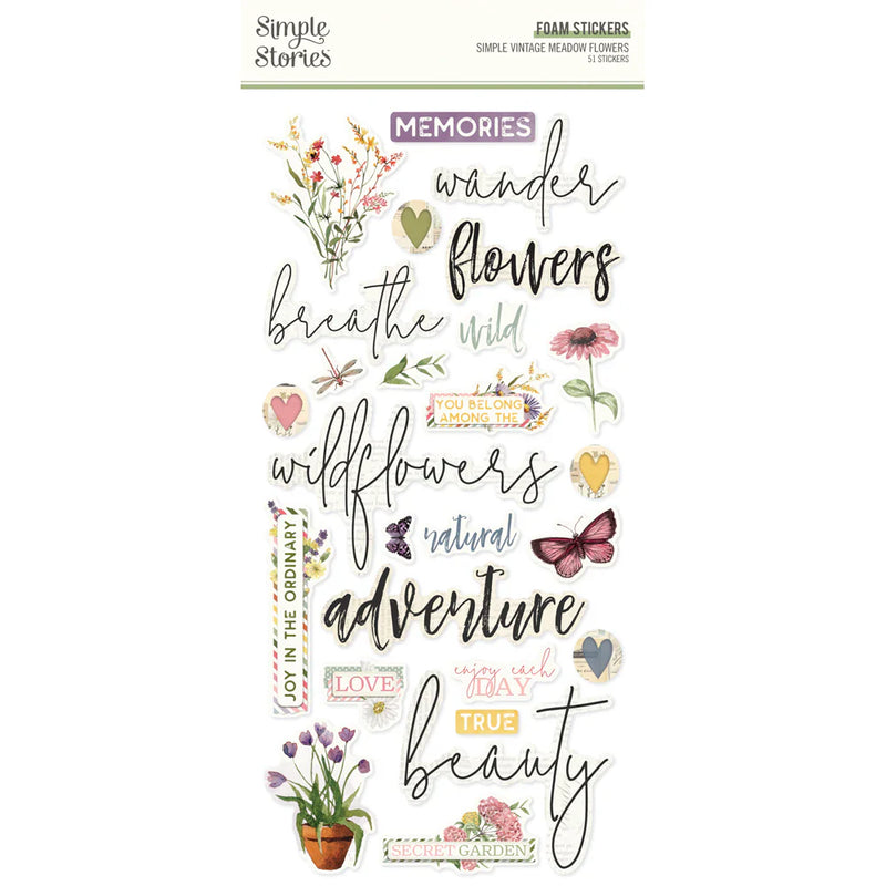 Simple Vintage Meadow Flowers Foam Stickers - Simple Stories