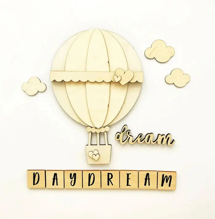 View 2 of Hot Air Balloon and "Daydream" Wooden Tiles Craft - Foundations Decor