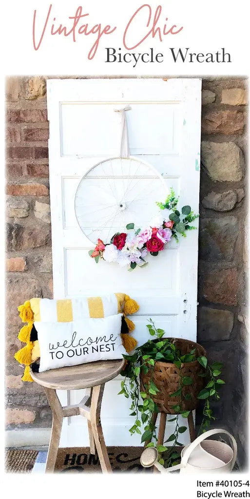 Vintage Chic White Bicycle Wheel Wreath - Foundations Decor