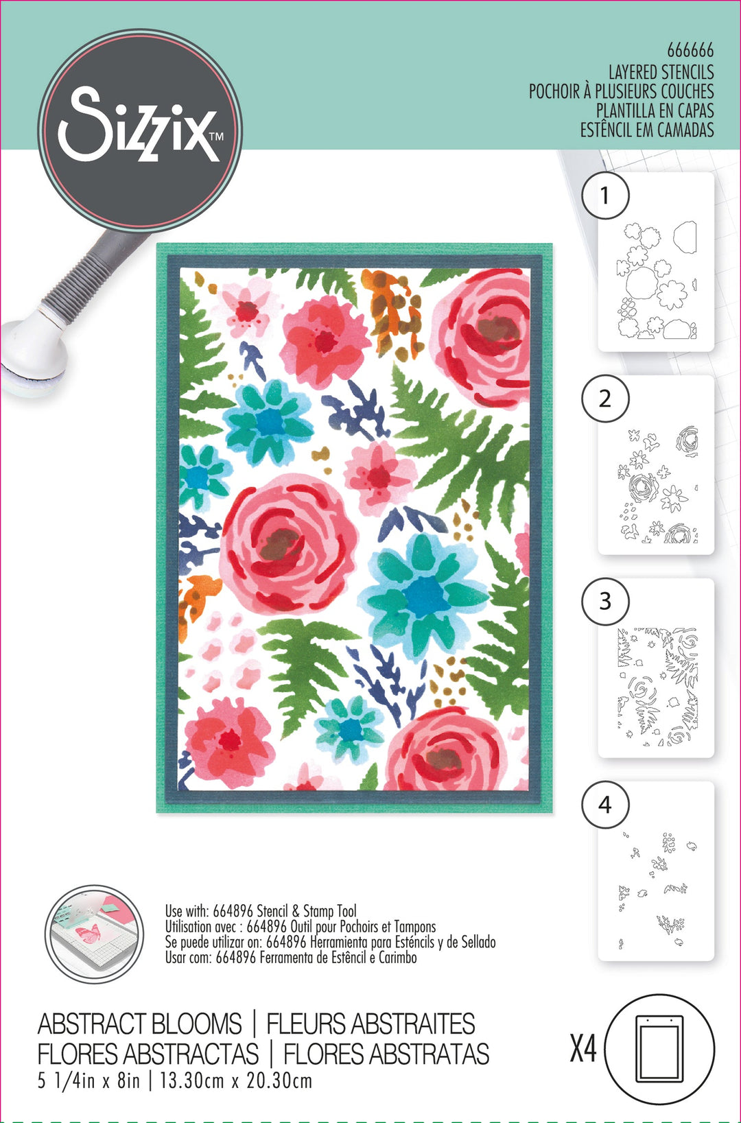 Abstract Blooms A6 Layered Stencil - Sizzix