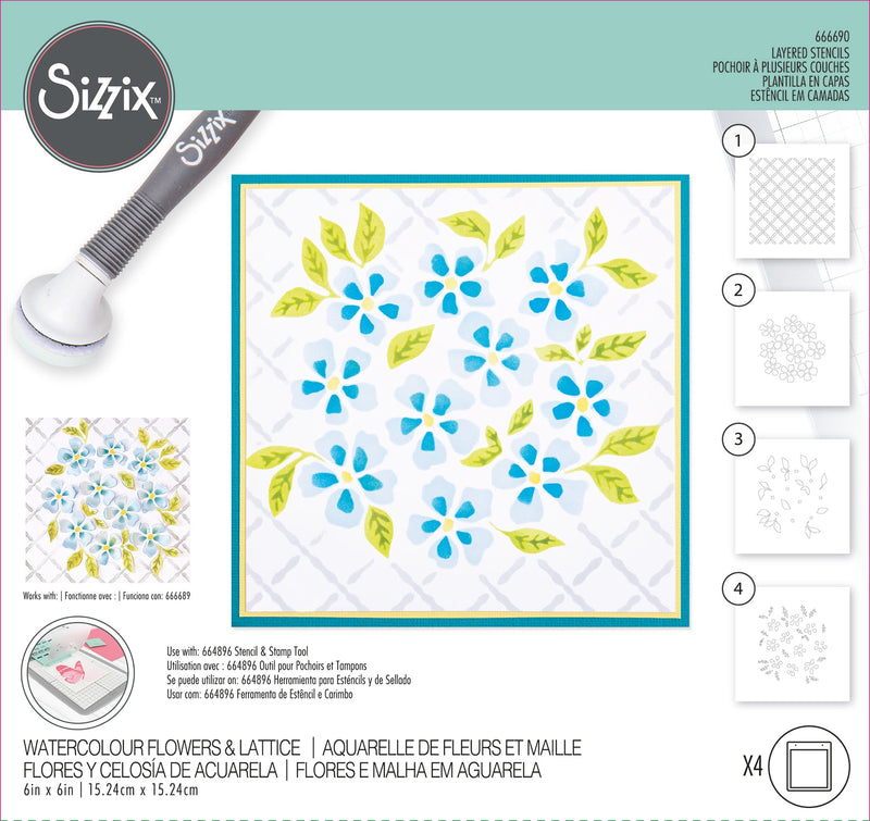 Watercolour Flowers & Lattice Layered Stencil by Eileen Hull - Sizzix