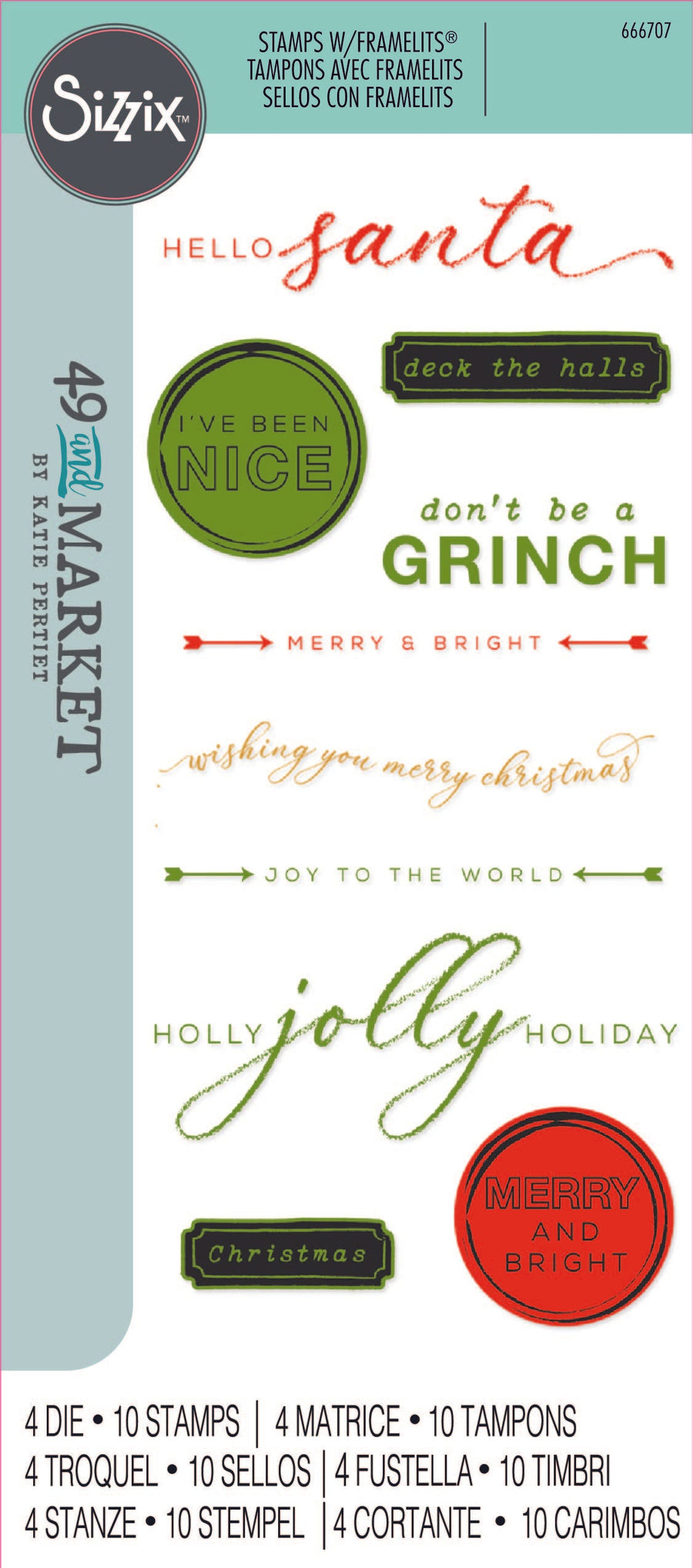 Jolly Sentiments Framelits Die Set w/ Clear Stamps Set by 49 and Market Collection - Sizzix