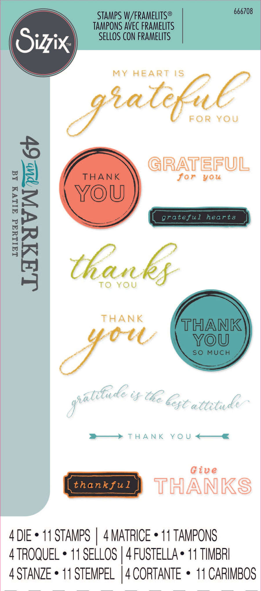 Thankful Sentiments Framelits Die Set w/ Clear Stamps Set by 49 and Market Collection - Sizzix