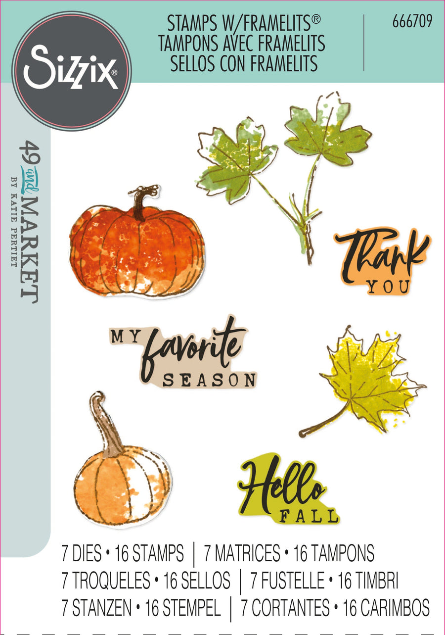 Pencil Line Harvest Framelits Die Set w/A5 Clear Stamps Set by 49 and Market Collection - Sizzix