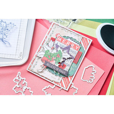 View 2 of Pencil Line Holly Framelits Die Set w/ A5 Clear Stamps Set by 49 and Market Collection - Sizzix