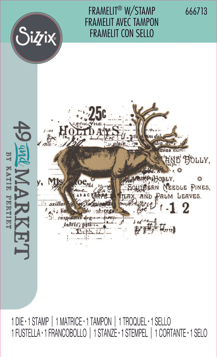 Reindeer Mix Cluster Clear Stamp w/ Framelit Die by 49 and Market Collection - Sizzix