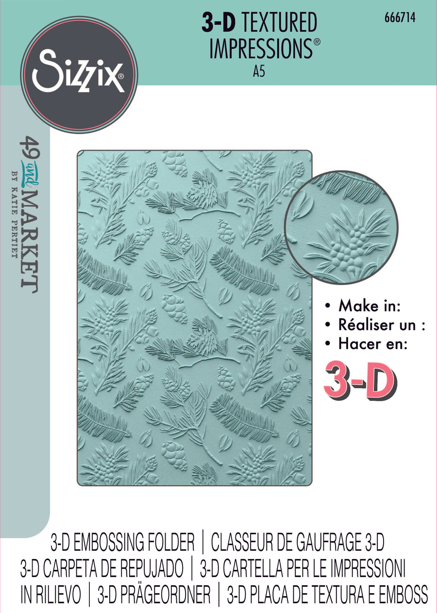 Pines 3D Textured Impressions A5 Embossing Folder  by 49 and Market Collection - Sizzix