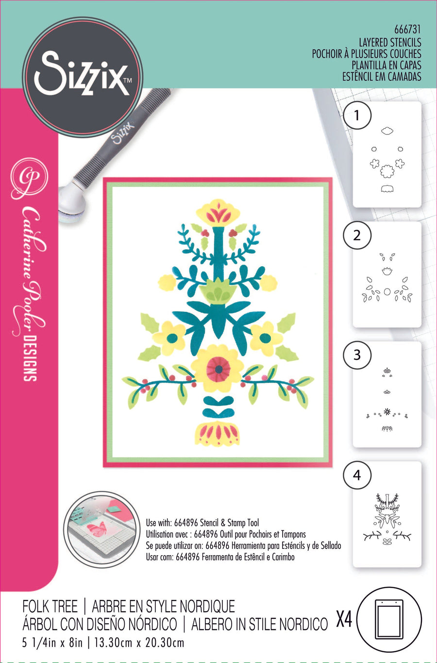 Folk Tree A6 Layered Stencils by Catherine Pooler - Sizzix