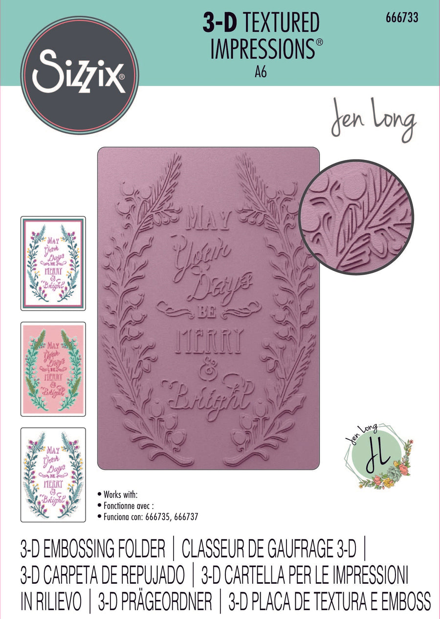 Merry & Bright 3-D Textured Impressions Embossing Folder by Jen Long - Sizzix