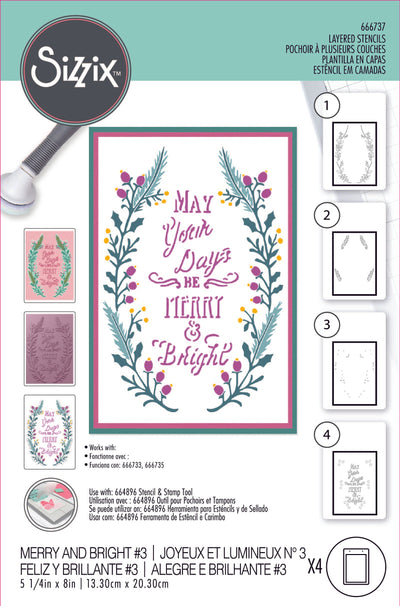 Merry & Bright #3 A6 Layered Stencils by Jen Long - Sizzix