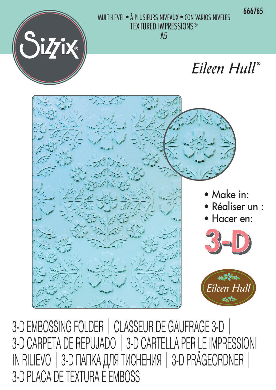 Floral Damask Textured Impressions A5 Embossing Folder - Eileen Hull - Sizzix