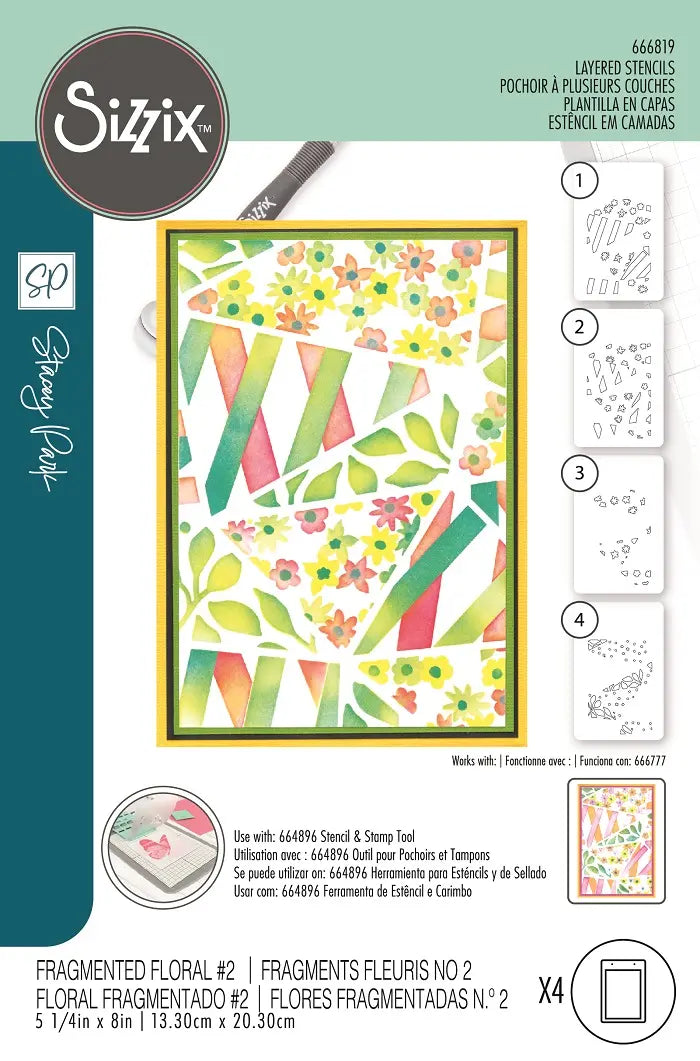 Fragmented Floral #2 A6 Stencil (4 pack) by Stacey Park - Sizzix