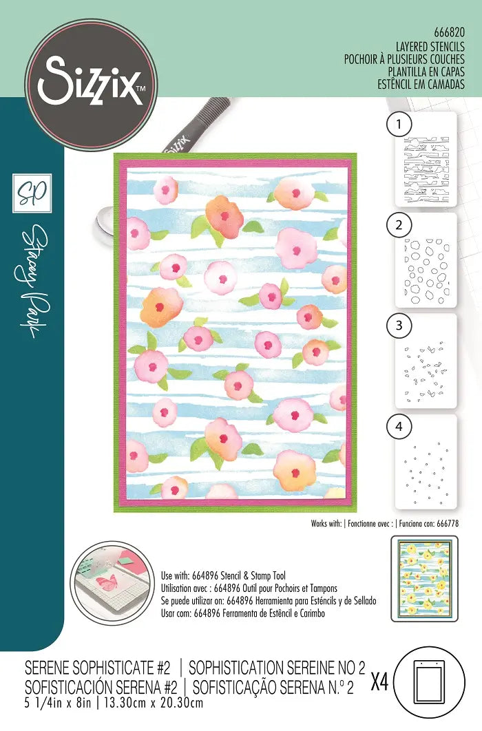 Serene Sophisticate #2 A6 Stencil (4 pack) by Stacey Park - Sizzix