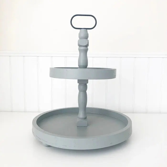 Round Tiered Tray in Farmhouse Gray, 15" - Foundations Decor