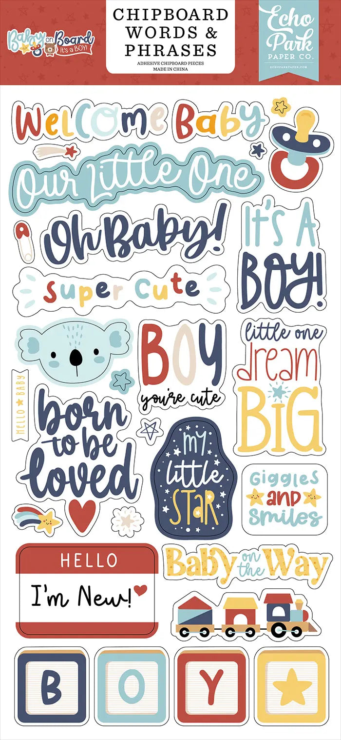 Baby On Board Boy 6" x 13" Chipboard Words & Phrases - Echo Park