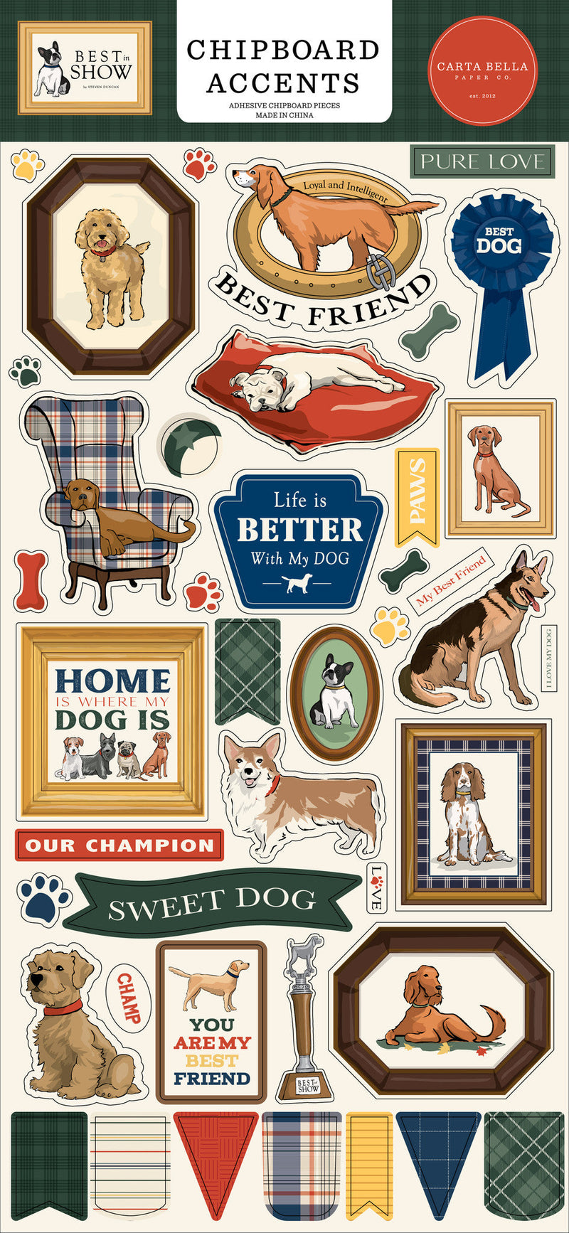 Best In Show 6" x 13" Chipboard Accents - Carta Bella