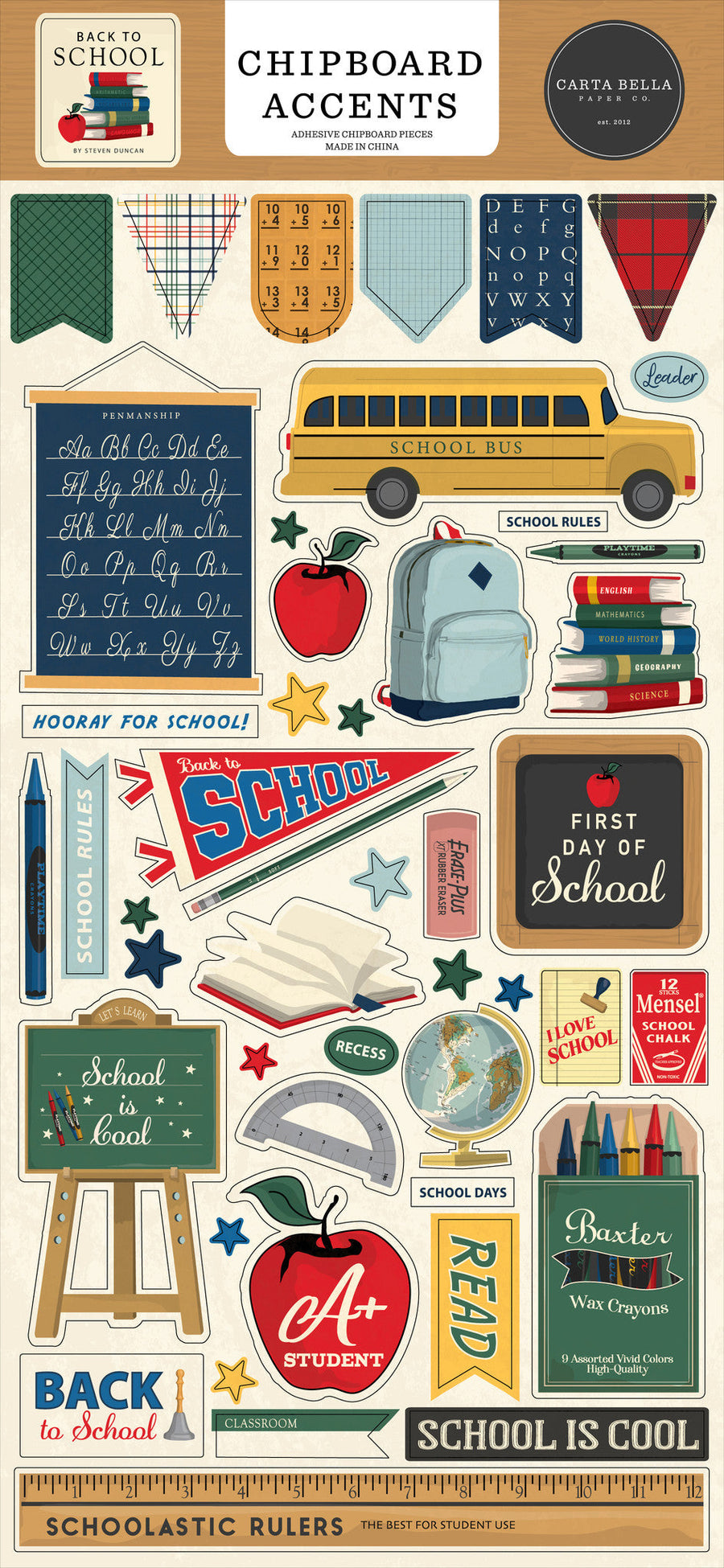 Back To School 6" x 13" Chipboard Accents - Carta Bella