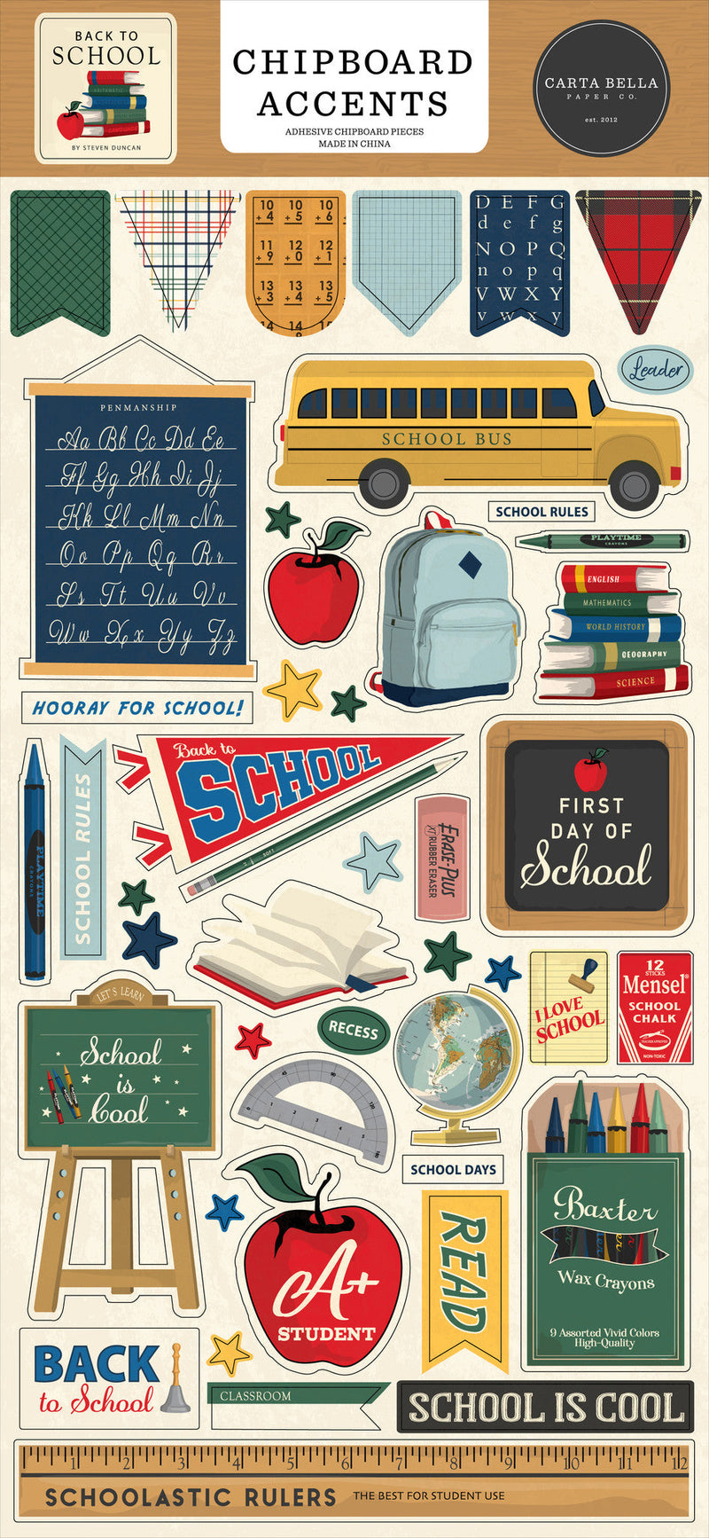 Back To School 6" x 13" Chipboard Accents - Carta Bella