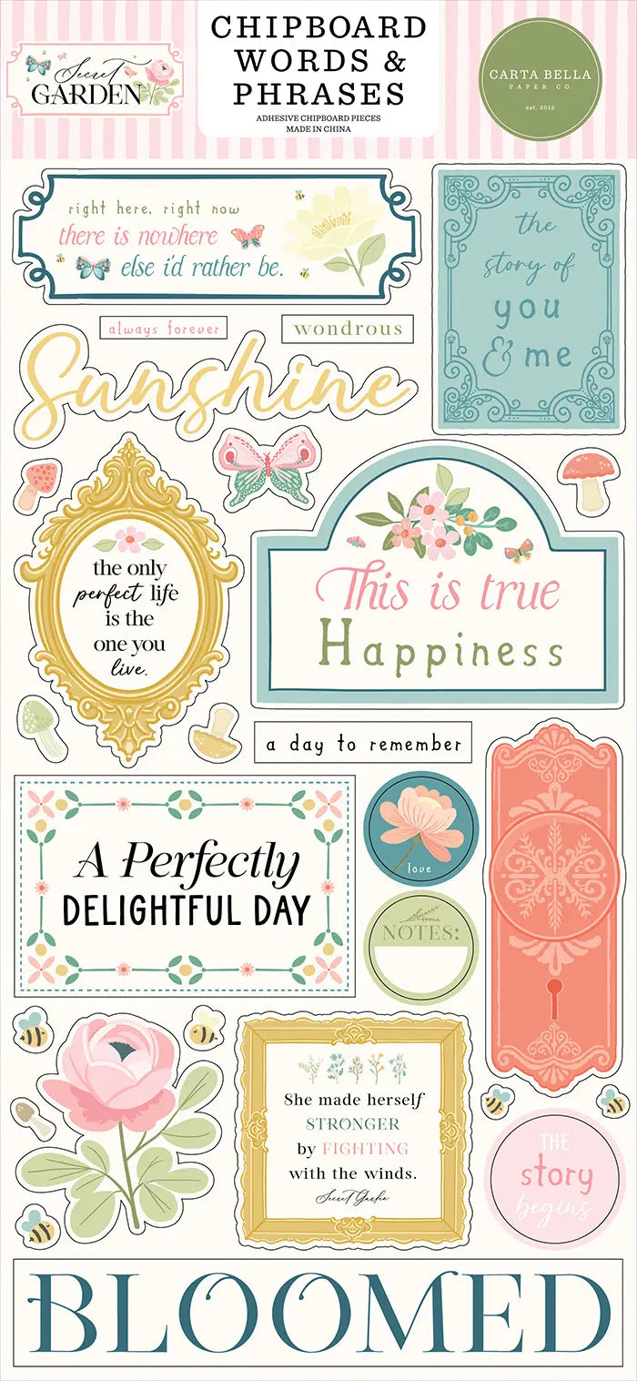 Secret Garden 6" x 13" Chipboard Words & Phrases - Carta Bella