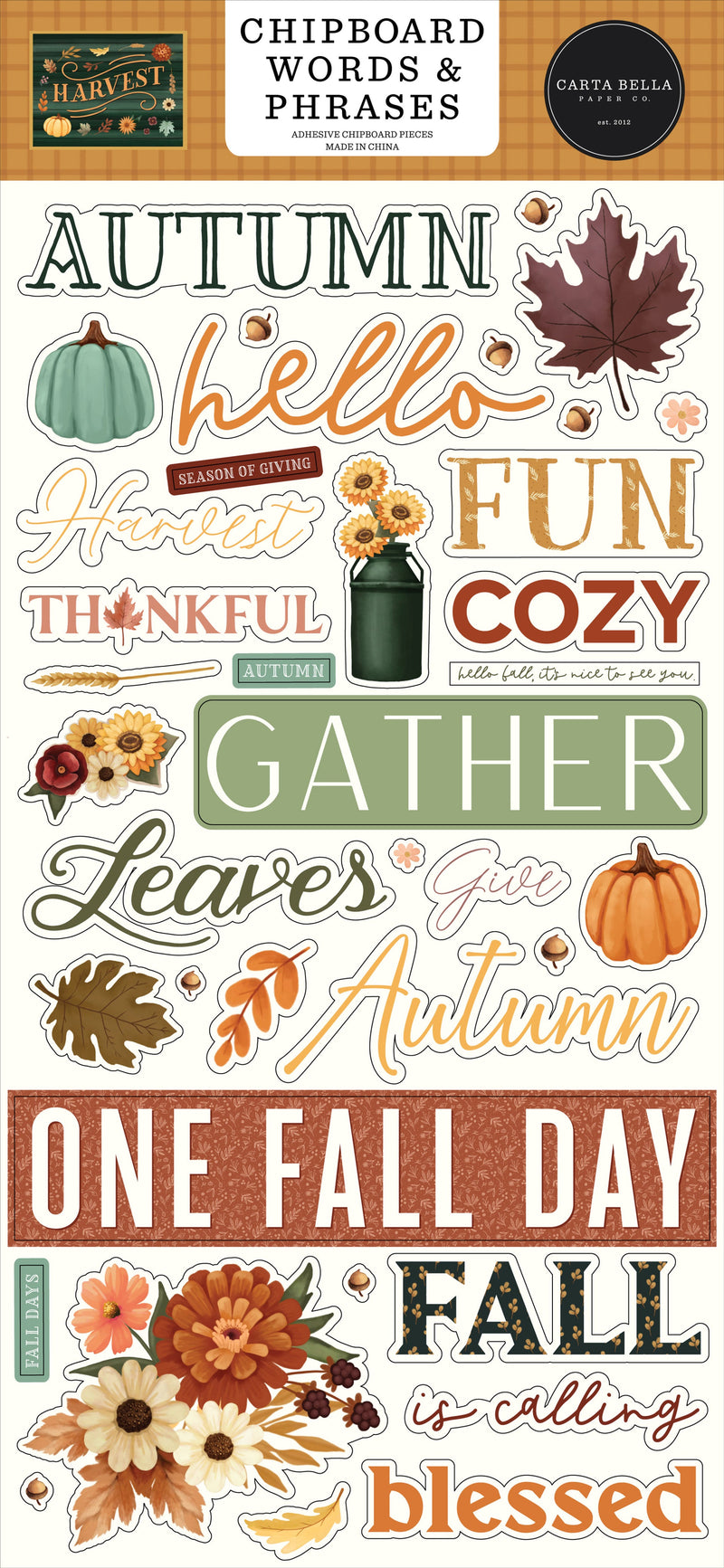 Harvest 6" x 13" Chipboard Words &  Phrases - Carta Bella