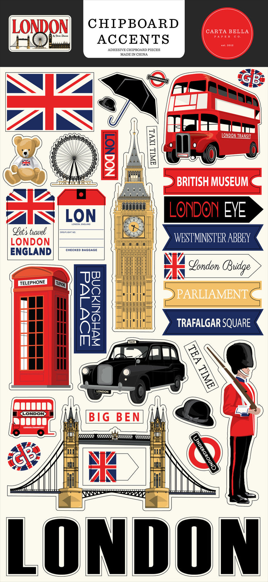 London 6" x 13" Chipboard Accents - Carta Bella