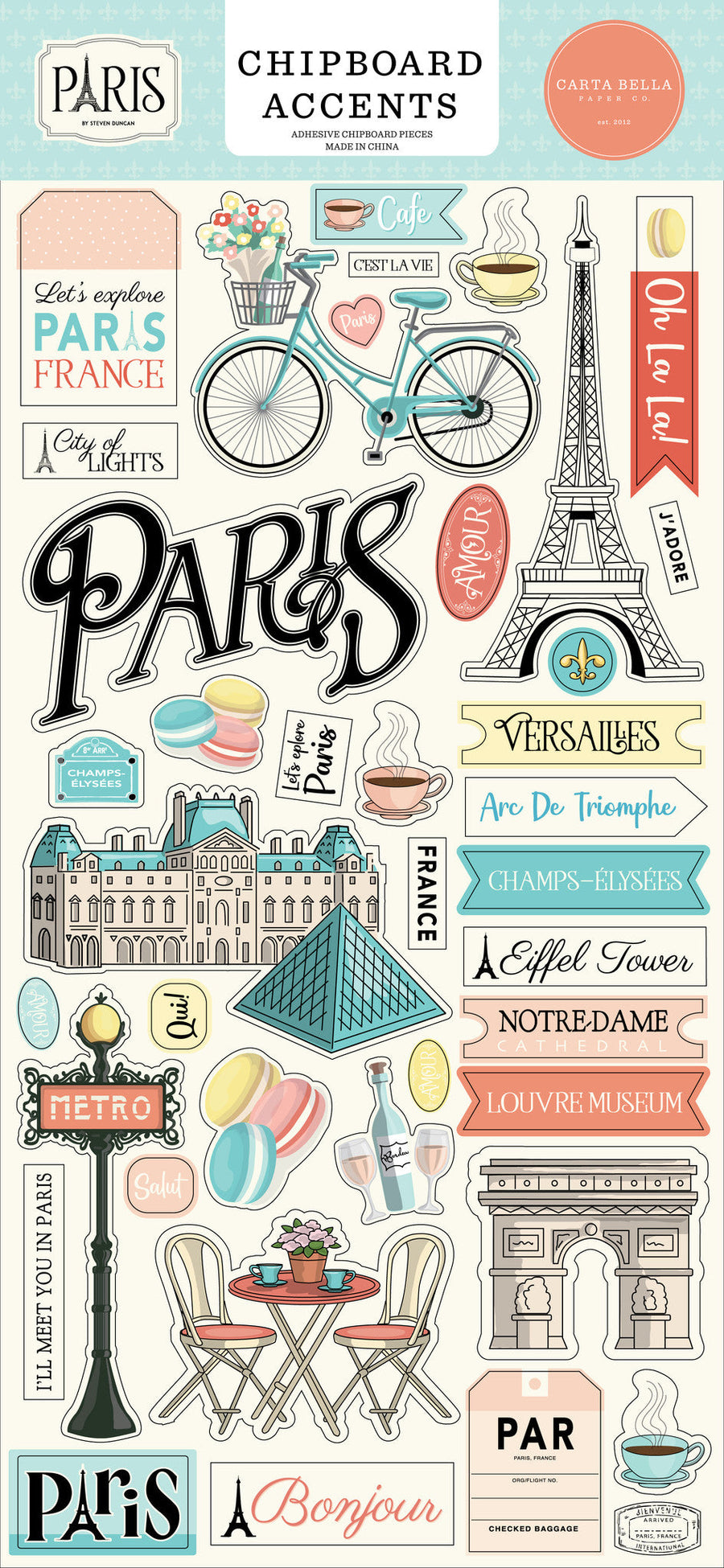 Paris 6" x 13" Chipboard Accents - Carta Bella