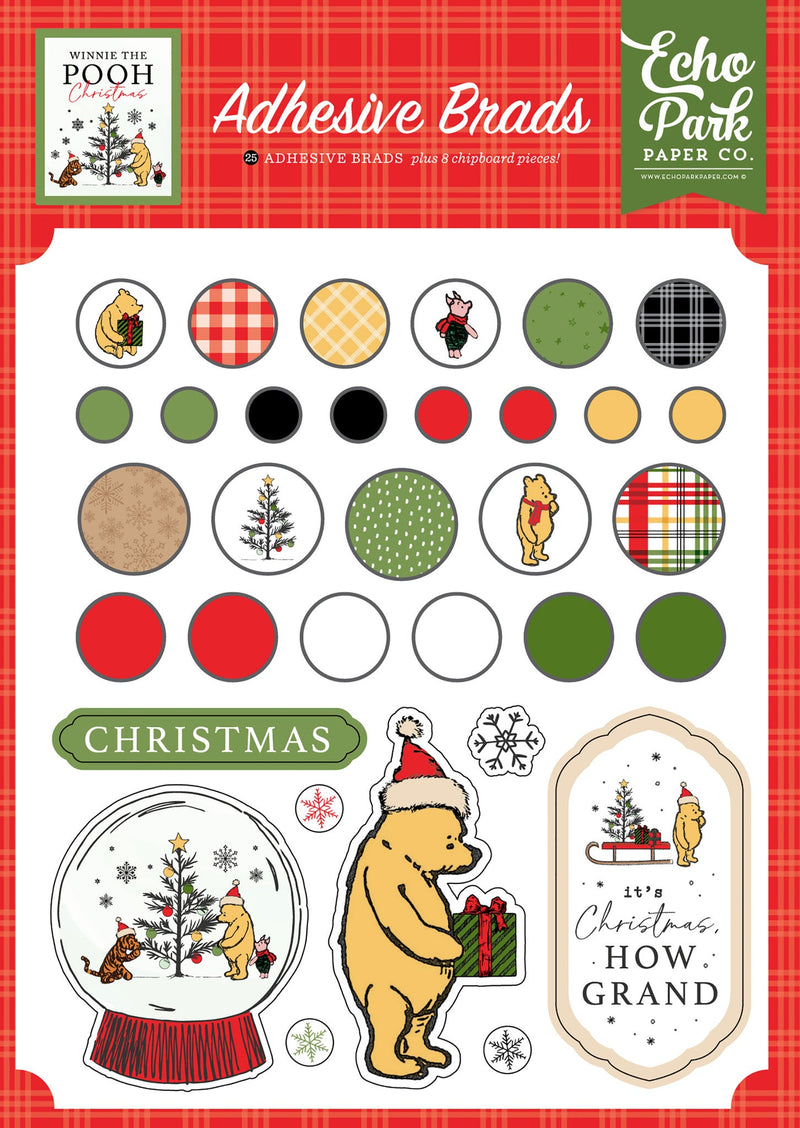 Winnie The Pooh Christmas Adhesive Brads - Echo Park