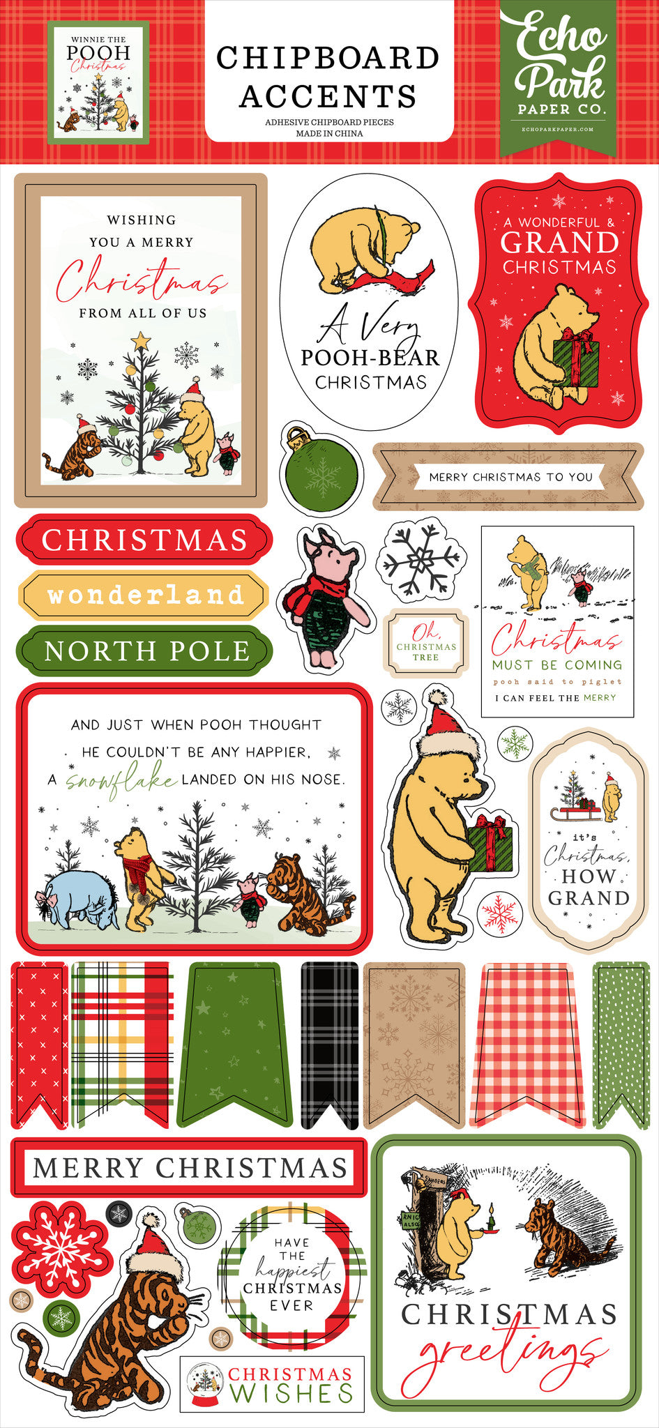 Winnie The Pooh Christmas 6" x 13" Chipboard Accents - Echo Park