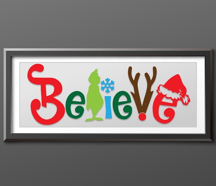 Believe Grinch Silhouette SVG Image File Download for Christmas Projects