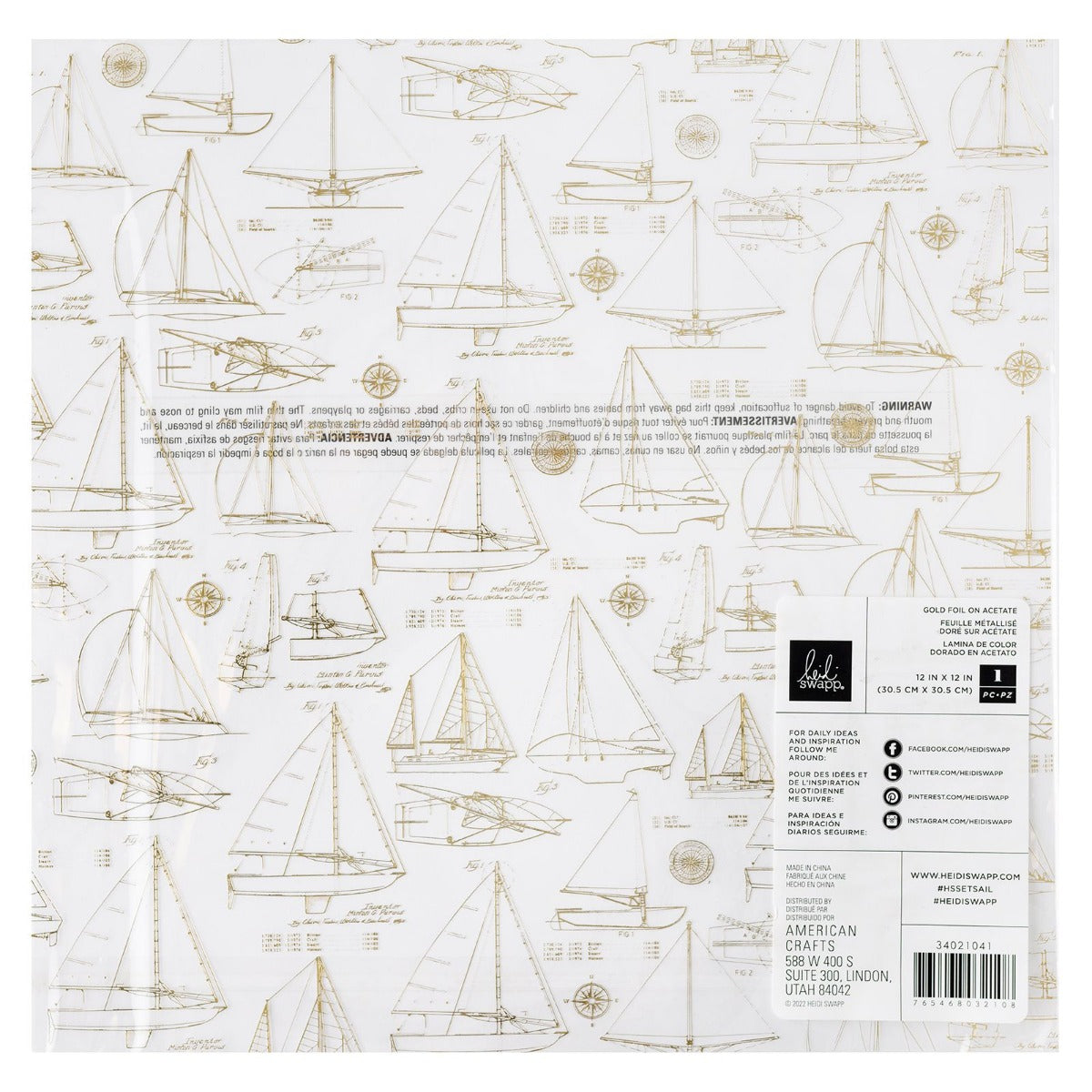 Heidi Swapp Set Sail 12x12 Specialty Paper: Acetate W/Gold Foil (HS021041)