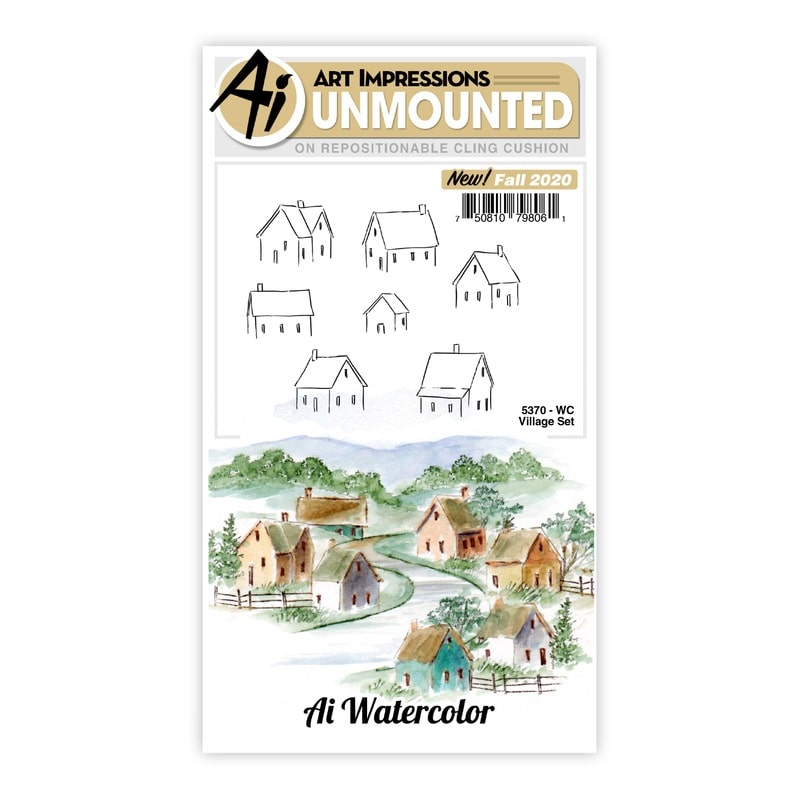 Art Impressions Watercolor Cling Rubber Stamps Village