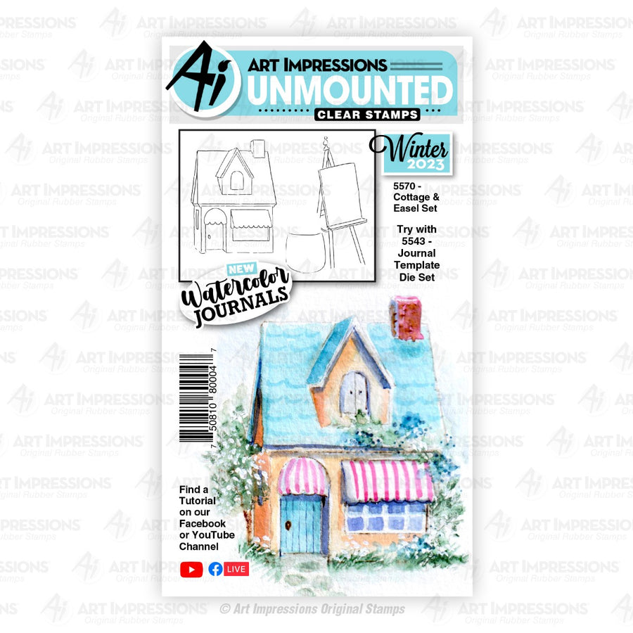 Cottage & Easel Clear Stamps -  Water Color Journal Collection - Art Impressions