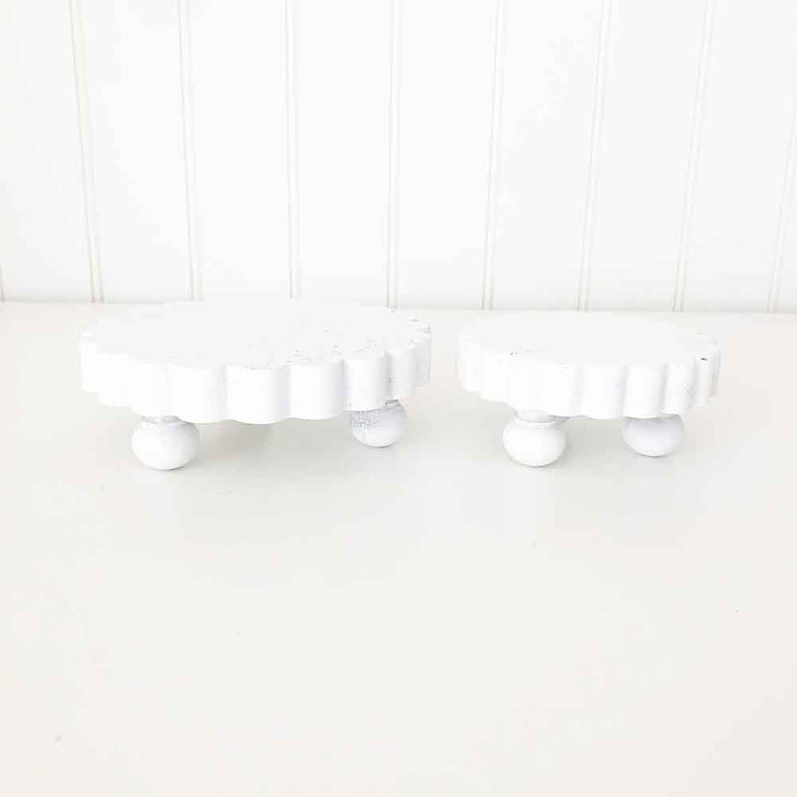 White Mini Scalloped Risers (Set of 2) - Trays and Stands - Foundations Decor