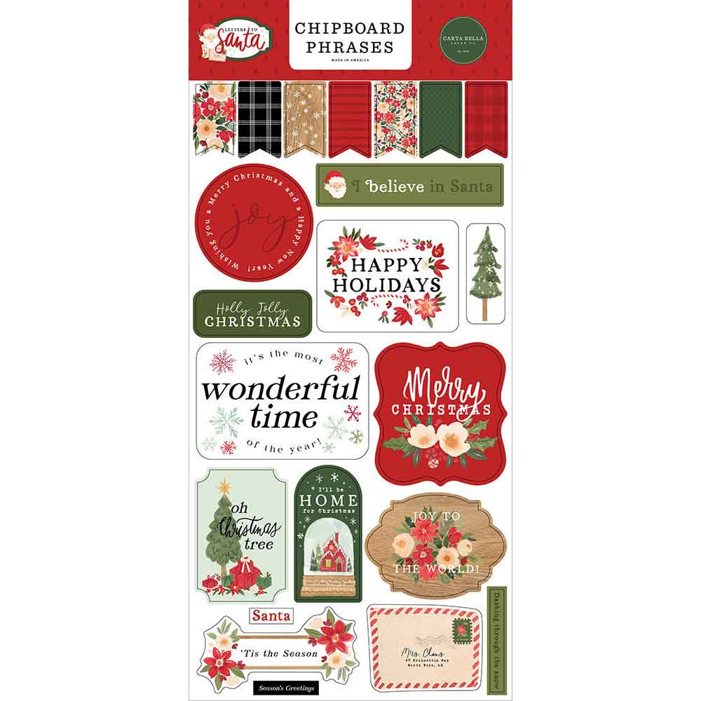 Letters To Santa Chipboard Phrases - Carta Bella