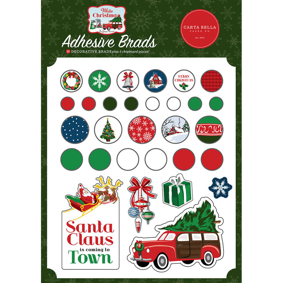 White Christmas Adhesive Brads - Carta Bella