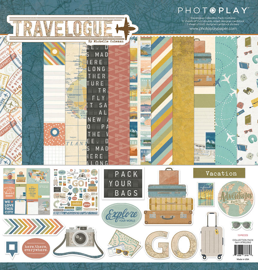 PhotoPlay Travelogue Scrapbook Paper Collection Pack, 12