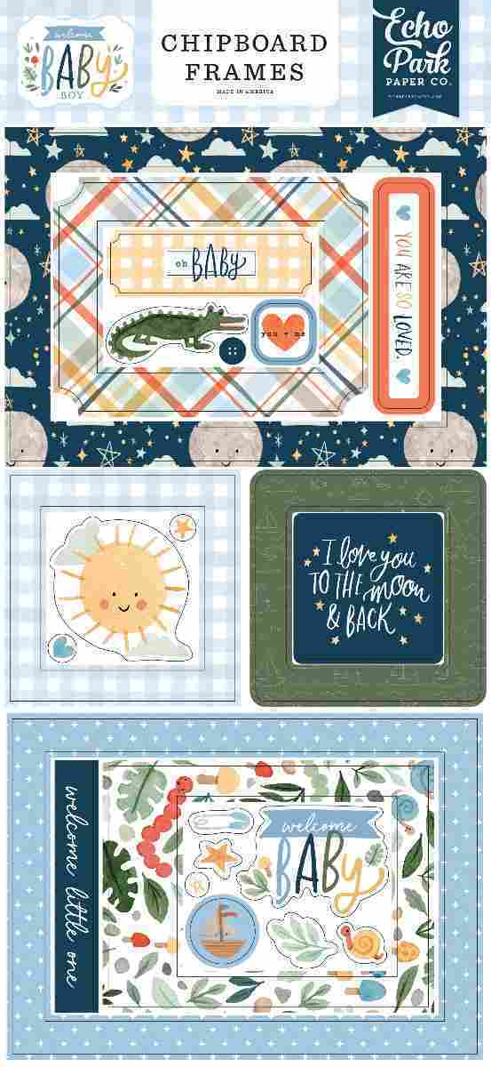 Echo Park Welcome Baby Boy Chipboard Frames Thick Scrapbook Stickers